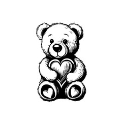 Teddy Bear Holding Heart Drawing, Teddy Bear Vector