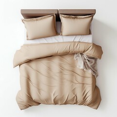 Modern Soft Bed with Pillows and Duvet Isolated on White Background. Generative ai