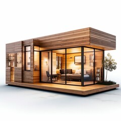 Modern Wooden Tiny House Isolated on White. Generative ai
