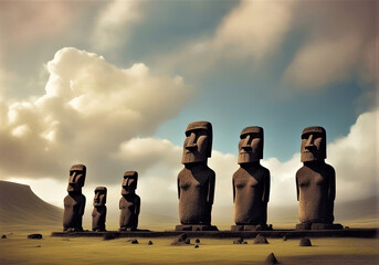 Moai figures easter island sunset  - Created with Generative AI Technology