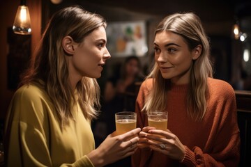 shot of two friends having drinks at an open mic event