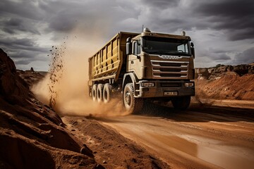 A large truck hauling sand in an African platinum mine. Generative AI
