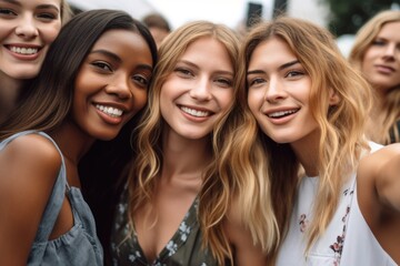 Fototapeta premium cropped shot of a group of friends taking a selfie at an event