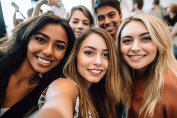 Fototapeta premium cropped shot of a group of friends taking a selfie at an event