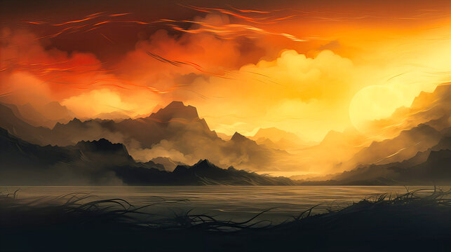 Silhouettes of digital winds brushing abstract landscapes,