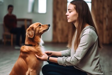 shot of a young woman being trained in animal communication