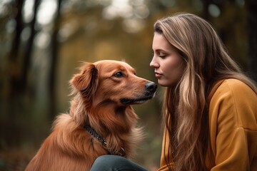 shot of a young woman listening to her dog