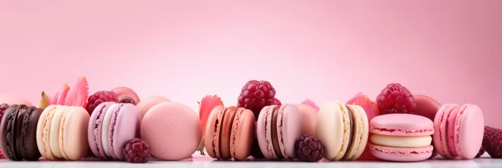 Foto op Canvas Banner, The background is is light pink with macaroons  © Natalia