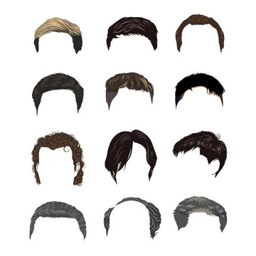 Vector set of men's hairstyles with different styles of hair.