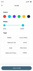 Shop Sort By, Store Categories, E-commerce and Product Category Filter Screens App UI Kit Template