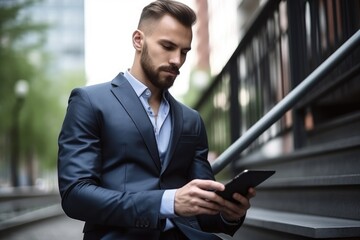 Fototapeta premium a handsome young businessman using his digital tablet