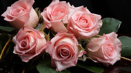 Beautiful pink rose bouquet for valentine's day. Mother's day concept with a space for a text. Valentine day concept with a copy space.