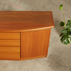 Vintage teak sideboard. Mid-Century Modern Credenza. Close-up product photograph.