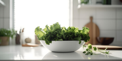 Fototapeta na wymiar White salad plate, healthy eating