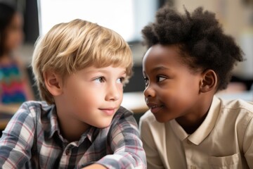 shot of two young students bonding together in class