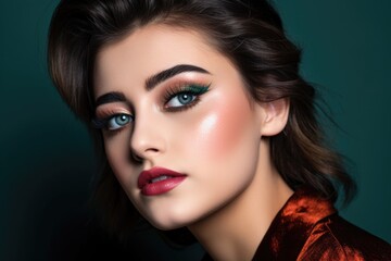 studio shot of a beautiful young woman wearing bold eye makeup