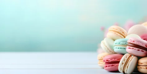 Gartenposter Macarons Banner, The background is light mint with macaroons AI generated