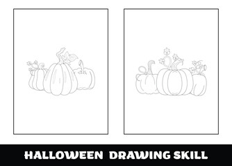 Copy the picture kids game and coloring page.Halloween education drawing skill game for preschool children.
