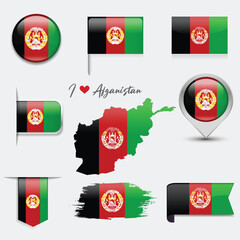 Fototapeta premium Afganistan flag - flat collection. Flags of different shaped flat icons. Vector illustration