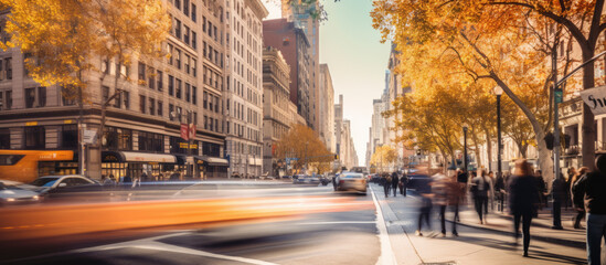 timelapse of daylight busy urban downtown city crowd people commuter transportation intersection street motion people and car taxi strret scene pedestrian city people lifestyle,ai generate