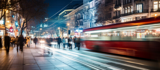 timelapse of night busy urban downtown city crowd people commuter transportation intersection street motion people and car taxi strret scene pedestrian city people lifestyle,ai generate