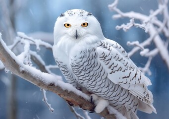 "Snowy Owl's Tranquil Perch". Digital Poster. AI generated.