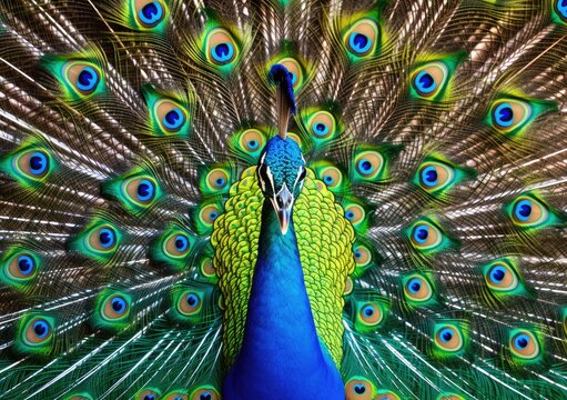 "Elegant Peacock's Vivid Elegance". Digital Poster. AI generated.