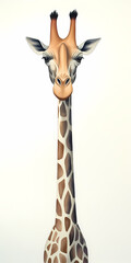 Tall giraffe watercolor painted on white background.