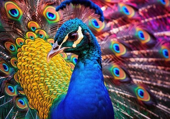 "Vibrant Plumage of a Proud Peacock". Digital Poster. AI generated.