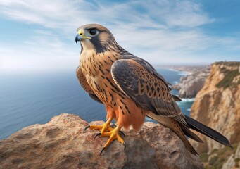 "Majestic Falcon on the Lookout". Digital Poster. AI generated.