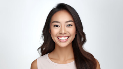 Fototapeta premium A beautiful young asian young woman smiling with clean teeth isolated.