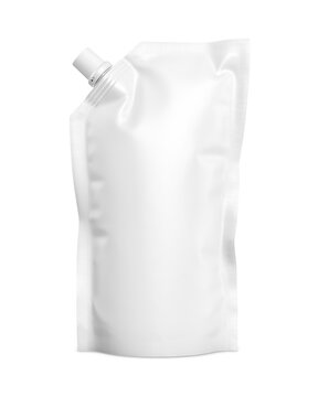 a white doypack stand up pouch mockup isolated on a white background