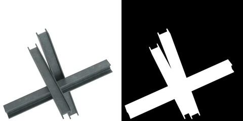 3D rendering illustration of a Czech hedgehog anti-tank barricade obstacle with I-shaped beams © Francesco Milanese