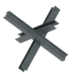 3D rendering illustration of a Czech hedgehog anti-tank barricade obstacle with I-shaped beams © Francesco Milanese