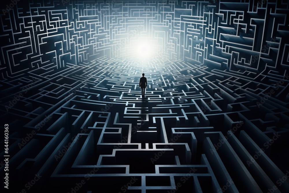 Poster silhouette of a man in a labyrinth.