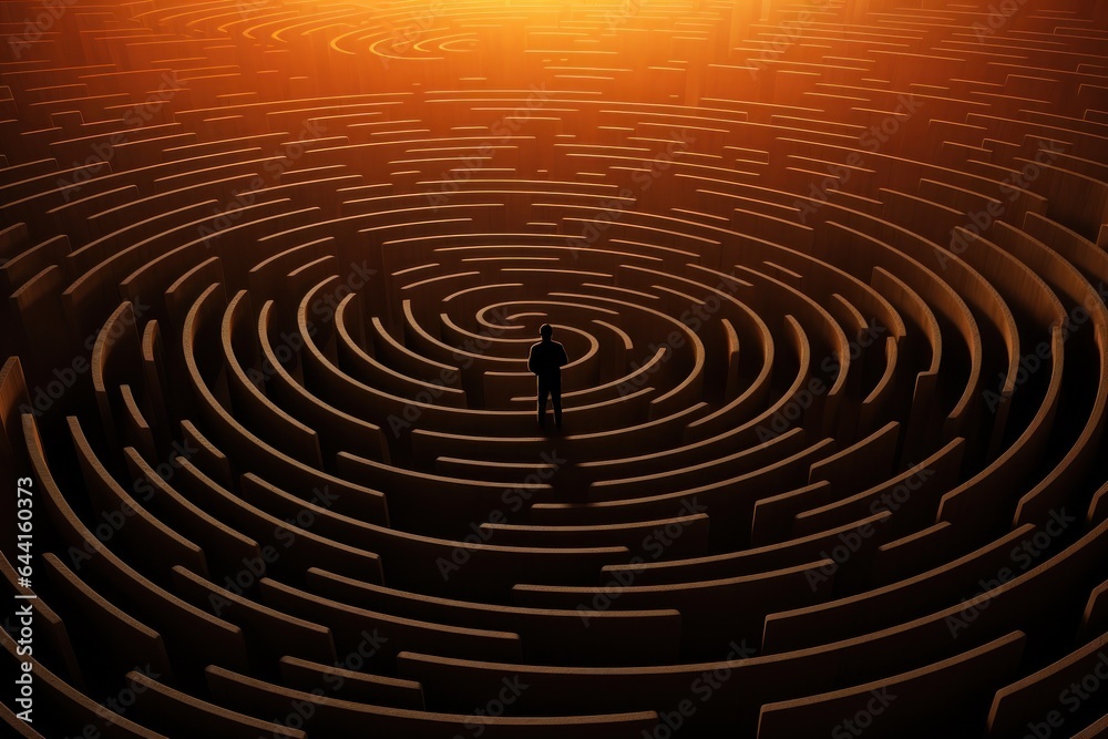 Poster silhouette of a man in a labyrinth.