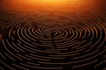 Fototapeta na wymiar Silhouette of a man in a labyrinth.