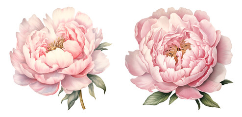 Peonies watercolor clipart illustration with isolated background