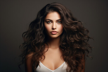 Naklejka premium Generative AI picture of young attractive woman model with stunning flattering long hairstyle