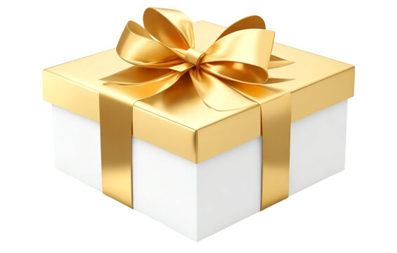 golden gift box with ribbon,  birthday gift box on transparent background PNG,  Christmas gift box , Ai generative image 