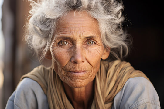 Close up photography capture of melancholy old beautiful woman generated AI modern technology