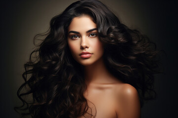 Fototapeta premium Young model girl with amazing stunning long curls hairstyle Generative AI