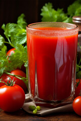 Freshly squeezed tomato juice with fresh tomatoes