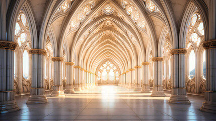 Arches and pillars in a geometric cathedral - obrazy, fototapety, plakaty