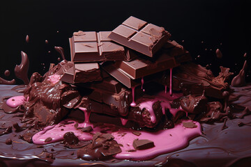 Close up view of chocolate bars on brown pink background generative ai