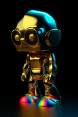 A cute little rainbow robot on a black background. Generative AI