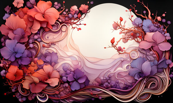 Beautiful background with the image of flowers of coral, lilac tones.