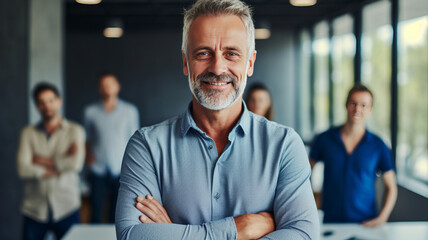Fototapeta premium portrait leader man in casual T shirt in a boardroom.generative ai