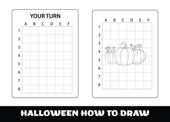 Copy the picture kids game and coloring page with halloween pumpkin. Halloween education Copy the picture game for preschool children.
