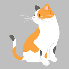 Simple and adorable illustration of calico cat sitting looking sideways flat colored